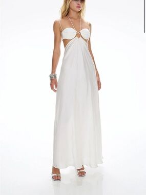 Cin Cin White Strappy Cutout Satin Maxi Dress Gown